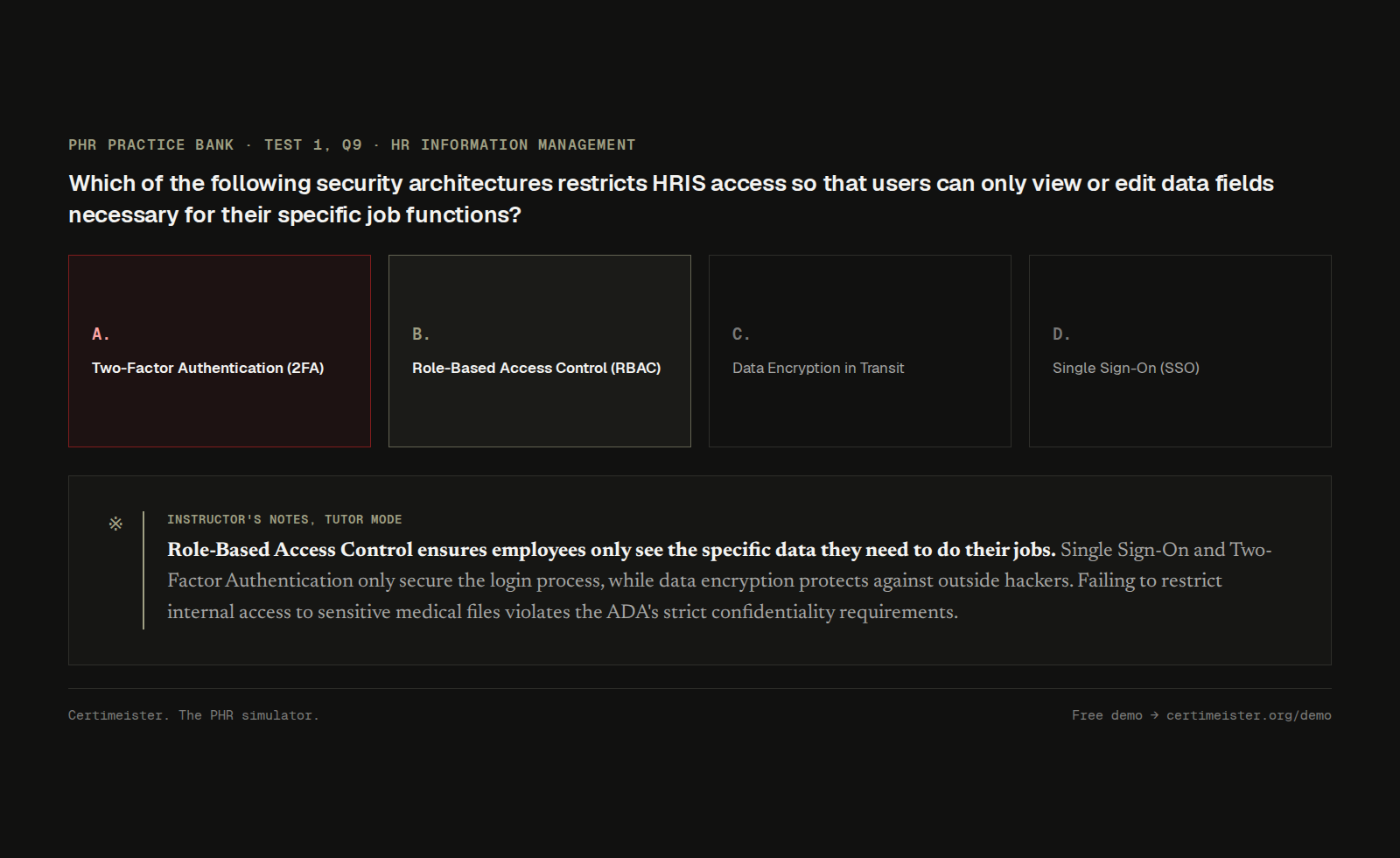 Certimeister Tutor Mode Test 1 Q9 Role-Based Access Control